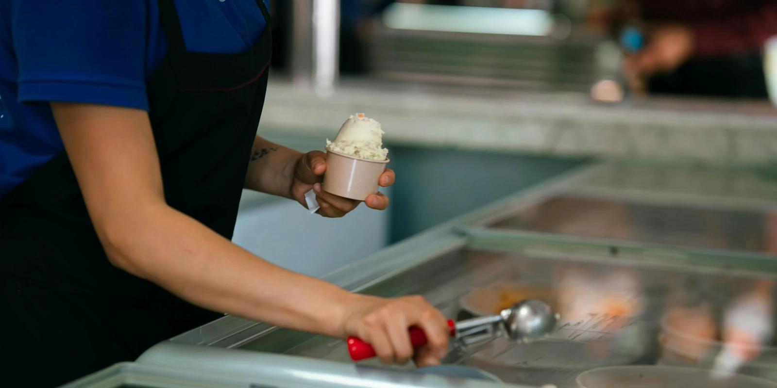 Cone of plant-based gelato at a Barcelona gelateria